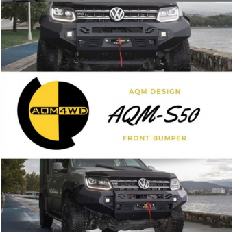 Передний силовой бампер серии AQM для Volkswagen Amarok из стали 3 мм (цвет черный, с светодиодными фонарями)